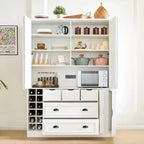 Whisen 71 Tall Freestanding Kitchen Pantry, Large Dining Storage Cabinet Cupboard Sideboards With 4 Foldable Doors, Shelves, Wine Racks