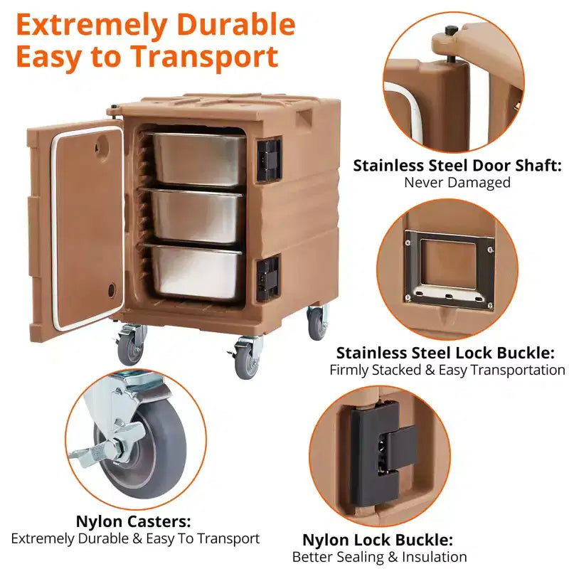Premium Catering Food Warmer - Insulated Hot/Cold Carrier for 6 Full-Size Pans with Heavy-Duty Casters