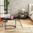 GALAXHERO Set of 2 Nesting Round Coffee Tables - 31.5 Center Tables with Storage & Metal Frame for Living Room/Apartment