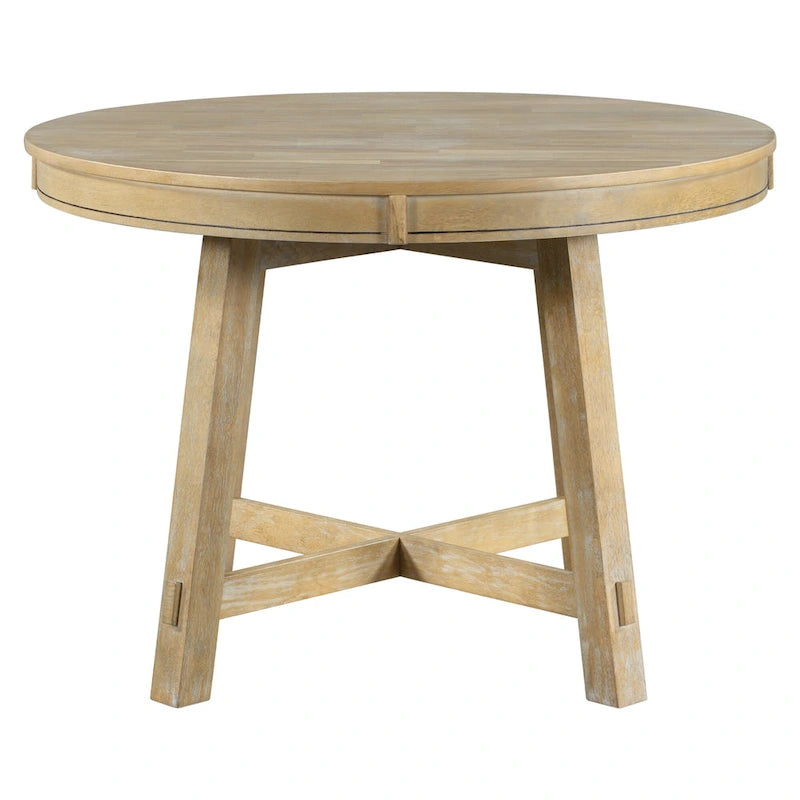 TREXM Farmhouse Round Extendable Dining Table with 16 Leaf Wood Kitchen Table
