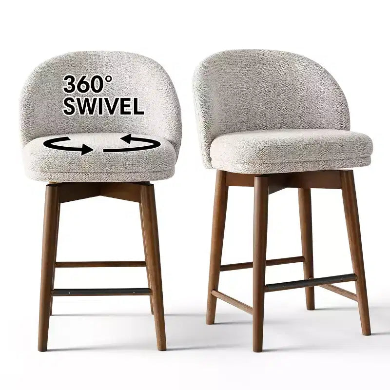 Set of 2 Modern Swivel Counter Stools with Upholstered Seat, 360 Rotating Kitchen Island or Home Bar Chairs with Solid Wood Legs-Panipeachy