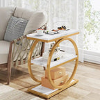 Narrow End Table with 3 Storage Shelves, Wood Side Table for Living Room