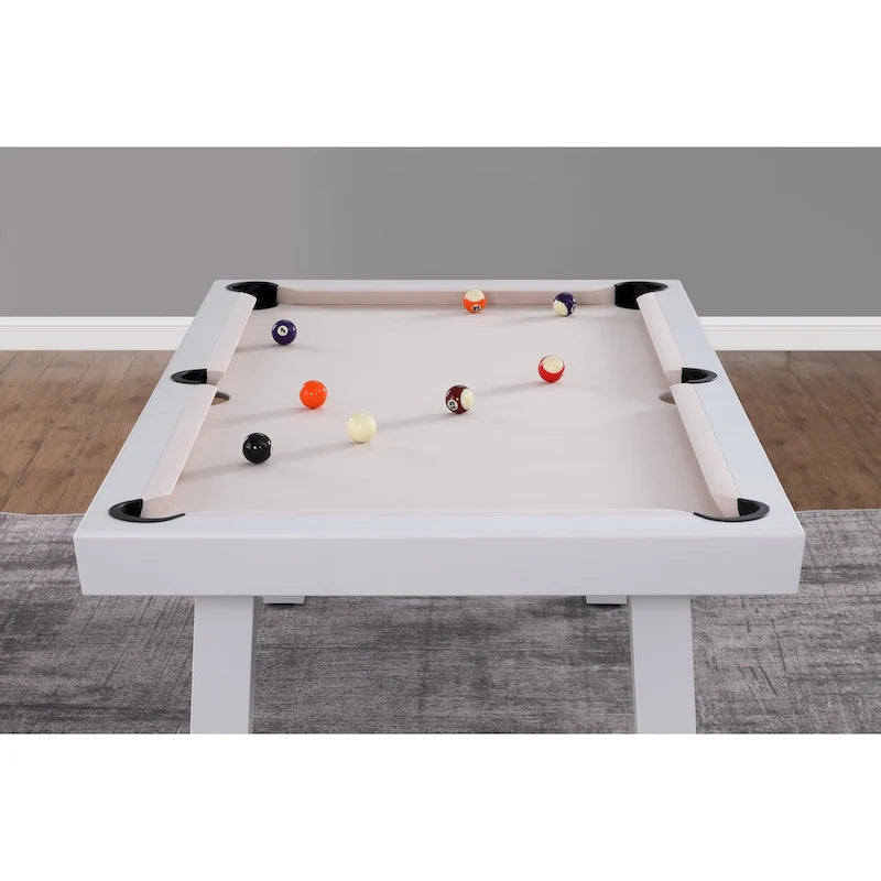 Norwalk Indoor/Outdoor 7ft Slate Pool Table 6-Seater Dining Set with 4 Benches & Accessories, White Finish