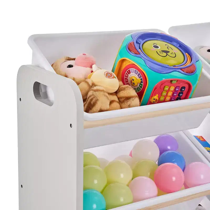 VECELO Kids Bookshelf Toy Storage with 12 Bins, Wooden Toy Rack for Toddlers, Large-Capacity Playroom Storage for Books or Toys