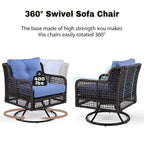 4-Pieces Outdoor Rattan Conversation Sofa Set with Swivel Chairs and Coffee Table
