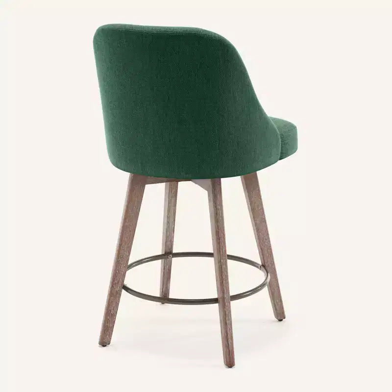 Bekrvio 26 Counter Height Swivel Bar Stools Set of 4 Backs and Wood Legs,Linen Fabric/PU Leather Upholstered Barstools for Kitchen Island