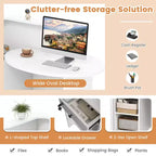 Costway Front Reception Counter Desk Checkout Office Desk with Open Shelf & Lockable Drawer White/Brown/Black