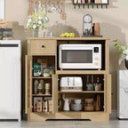 White & Walnut Kitchen Microwave Cabinet - 3-Door Pantry Storage Buffet with Adjustable Shelves for Dining Room, Living Room & Hallway