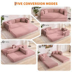 Modern 79 Corduroy Futon Sofa Bed for Small Spaces, 5-in-1 Convertible Sleeper Couch with Removable Armrests & Pillows