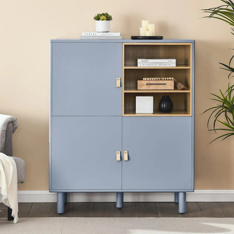 Multifunctional Storage cabinet with door, modern sideboard cabinet, wooden storage cabinet, leather handle drawer cabinet