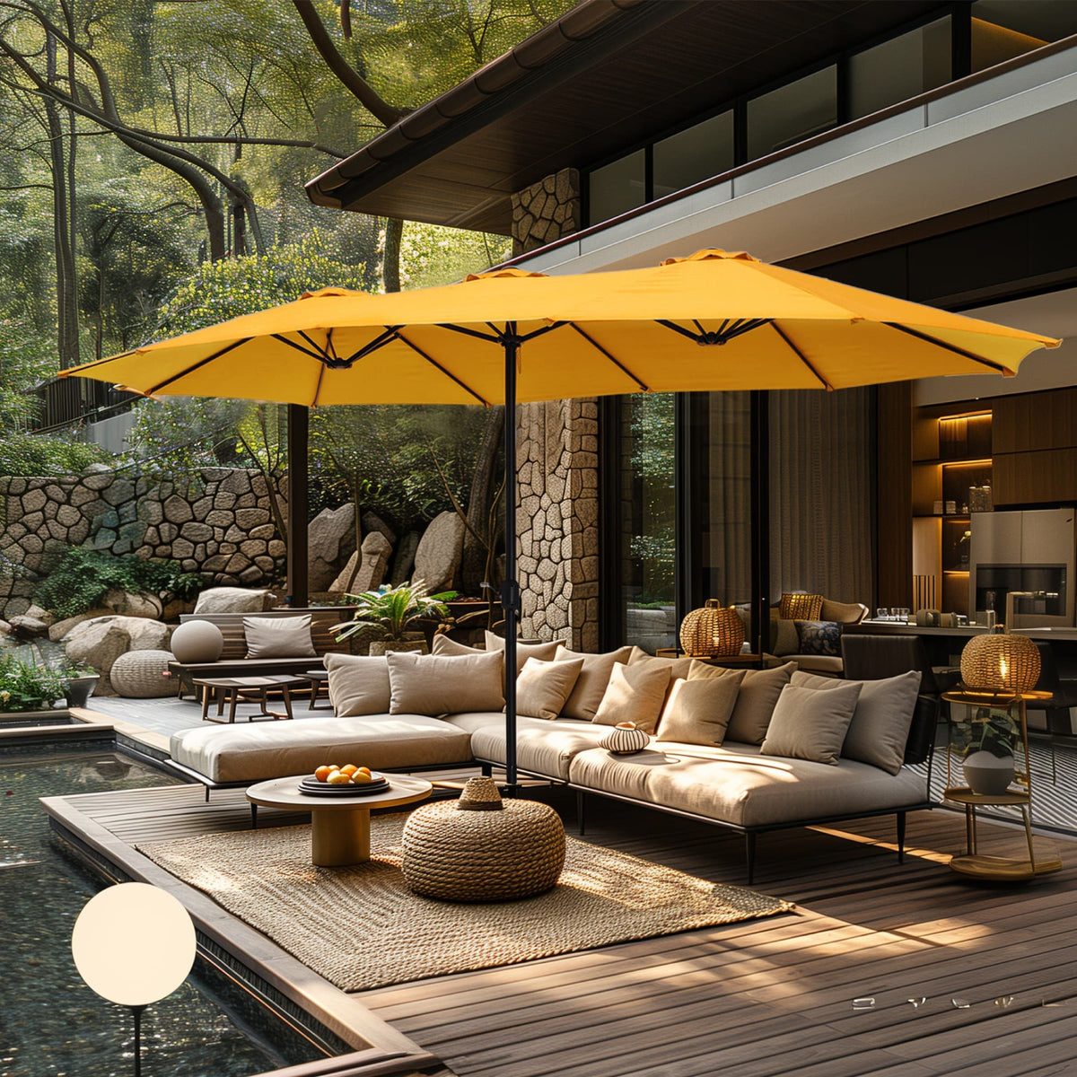 MAISON ARTS 15ft Double-Sided Patio Extra Large Twin Umbrella with Base Included