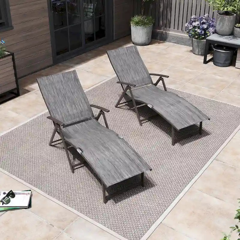Pellebant 2PCS Adjustable Aluminum Patio Chaise Lounge Chair - N/A