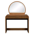 Makeup Vanity Table with Large Mirror and Touch Screen, Vanity Desk with Large Drawer and Arched Corner, Dressing Table for Bedroom