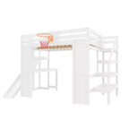 Luxystar Full Wooden Loft bed with Desk, Slide, Basketball hoop and Storage Staircase for Kids and Teens