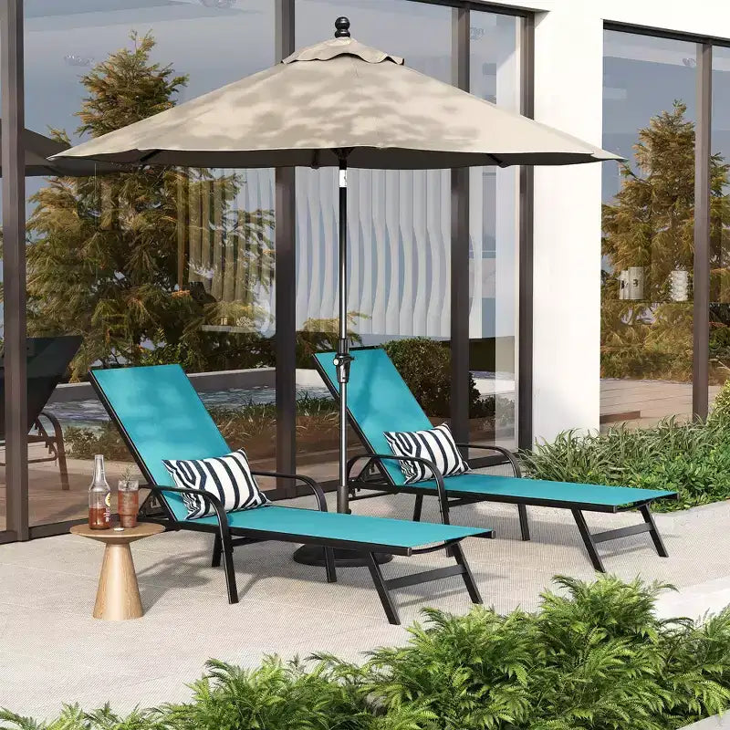 Set of 2 Outdoor Patio Chaise Lounge Chairs, 5-Position Adjustable Reclining Chairs with Textilene Fabric, Poolside Loungers for Garden & Balcony