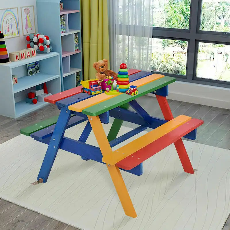Costway 4 Seat Kids Picnic Table w/Umbrella Garden Yard Folding
