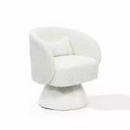 Upholstered Cream Club Swivel Chair with Cream Wood Base, Off-White