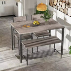 Costway 4pcs Dining Table Set Rustic Desk 2 Chairs & Bench w/ Storage Rack