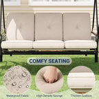 2-in-1 Convertible 3-Seat Outdoor Swing Chair with Adjustable Canopy,Patio Swing Bed with Stand,Thick Cushions&Cup Holders,for Backyard,Garden,Porch