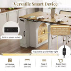 Whisen Extendable Dining Table, Mobile Rolling Island Table with 3 Removable Middle Leaves, Storage Cabinet