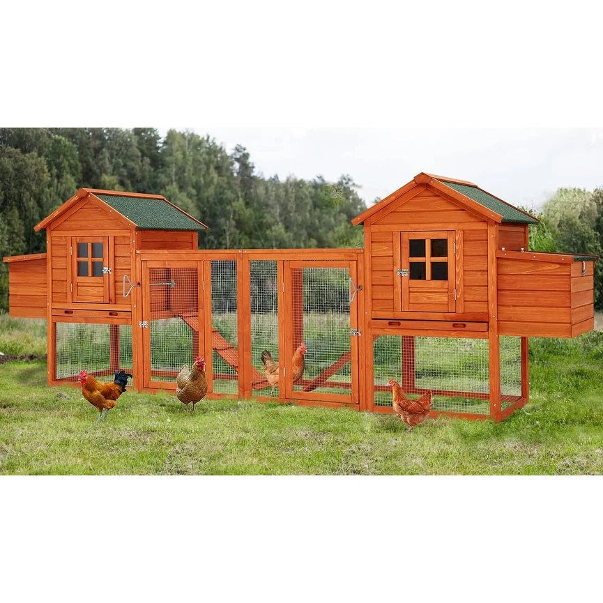 AECOJOY 144 Large Chicken Coop w/ Run Wooden Hutch Poultry Cage House