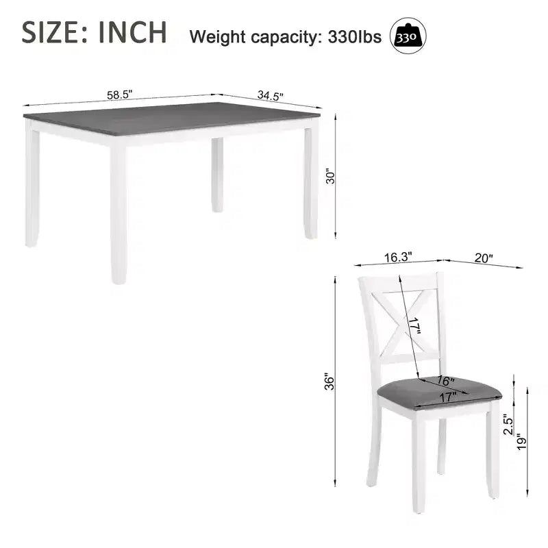 GDFStudio Loren Modern 7-Piece Solid Wood Upholstered Dining Table and Chairs Set