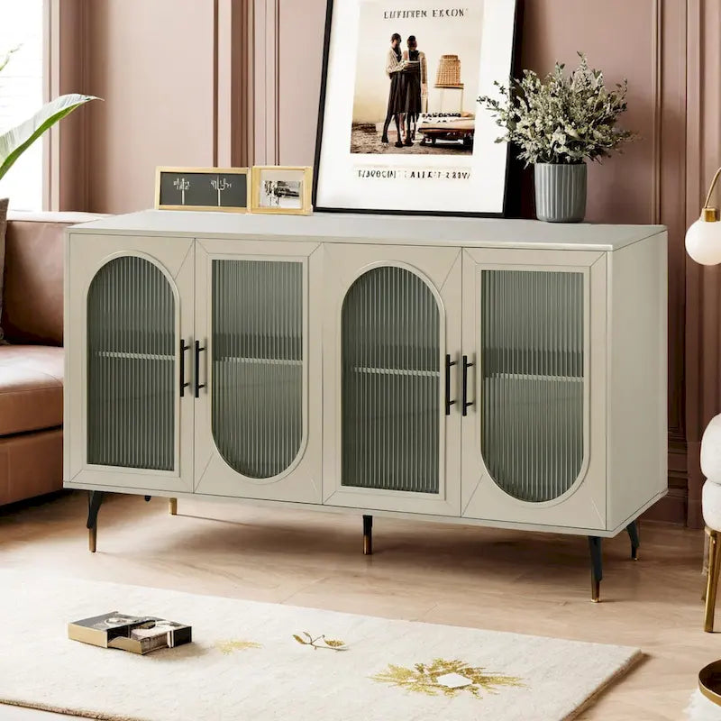 TV Stand for 65+ Inch TV, Wood TV Stand with Storage Cabinet & Adjustable Shelves, Media TV Console for Living Room Bedroom