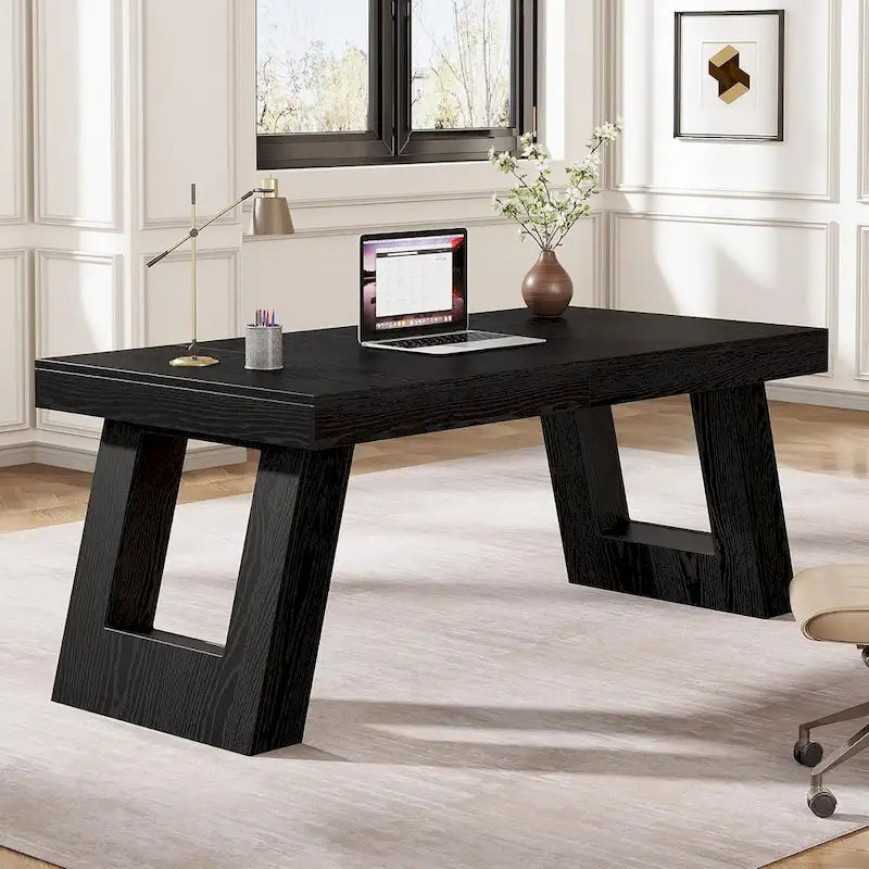63 Inches Wood Executive Desk, Large Home Office Computer Desk
