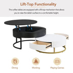 Modern Round Lift-top Nesting Coffee Tables with 2 Drawers
