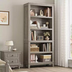 GustoWave 71 Tall Bookcase w/Adjustable Shelves 31.5in Width Wooden Bookshelf 5 Tier Farmhouse Bookshelves Vintage Bookcase