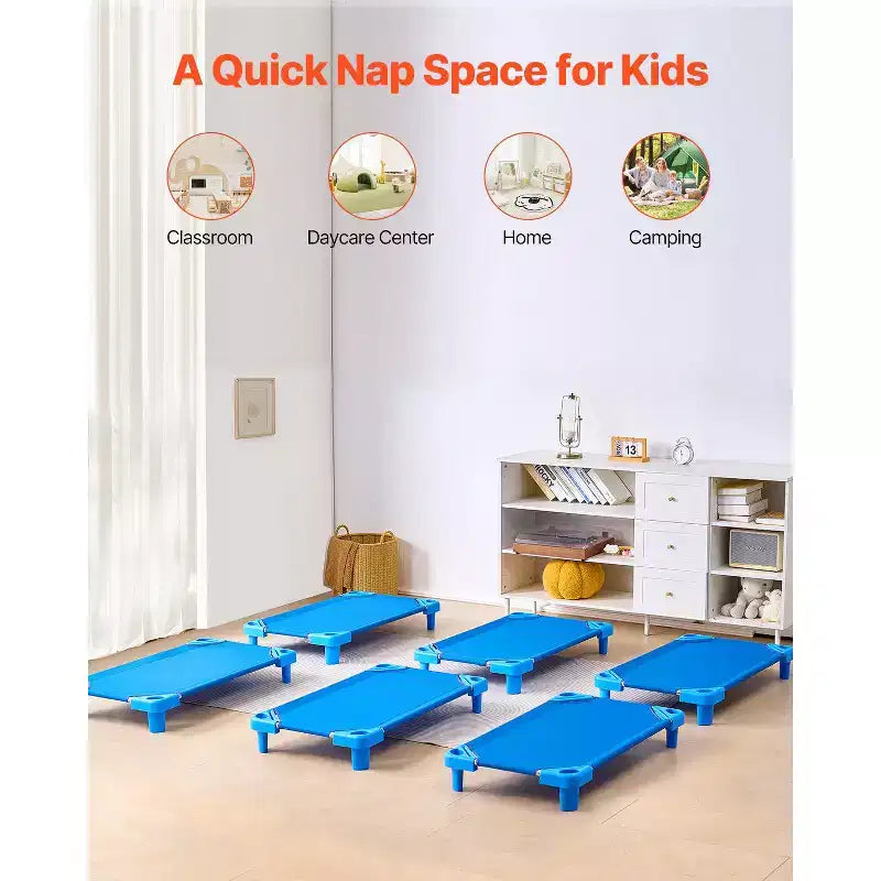 VEVOR Stackable Kiddie Cot,Pack of 6, Portable Toddler Nap Cots, Standard Size 42 L x 23 W Daycare Cots for Kids, Preschool Classroom Daycare Beds