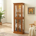 Display Cabinet, Curio Cabinet with 6 Adjustable Shelves and Tempered Glass Doors, Tall Cabinet for Living Room, Bedroom