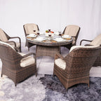 7 Pieces Outdoor Rattan Wicker Patio Round Dining Set with Cushions by Moda Furnishings