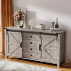 SinCiDo Farmhouse 60Dressing Table with Sliding Barn Door and 4 Drawers,Drawer Cabinet Living Room,Bedroom,Coffee Bar