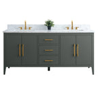 Vanity Art 72 Double Sink Bathroom Vanity Cabinet with Engineered Marble Top