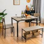 Costway 4pcs Dining Table Set Rustic Desk 2 Chairs & Bench w/ Storage Rack