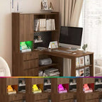 46-Inch L-Shaped Corner Desk with Bookshelf and Drawers