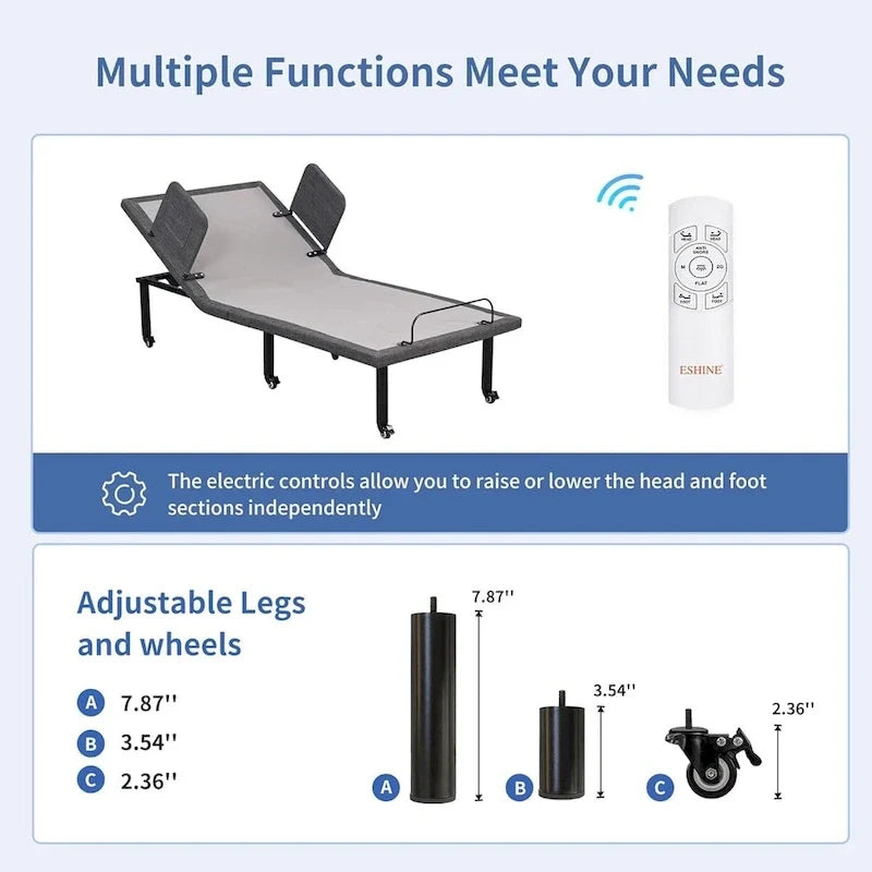 Adjustable Bed with Wireless Remote, Hospital Bed Base with/without Mattress