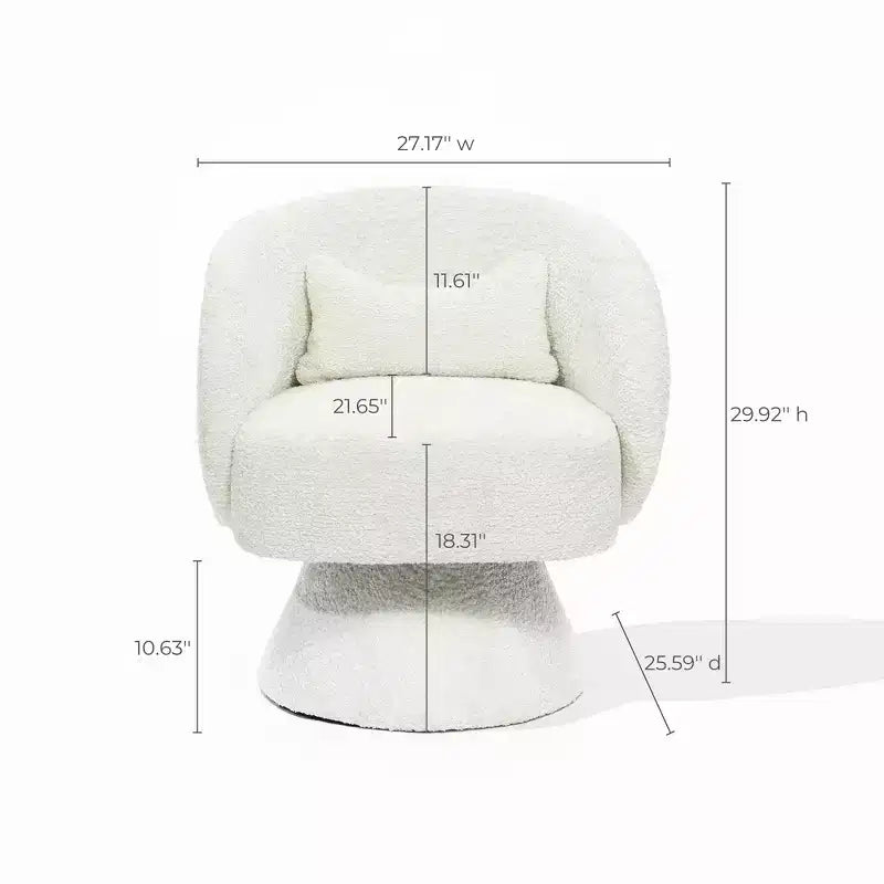 Upholstered Cream Club Swivel Chair with Cream Wood Base, Off-White