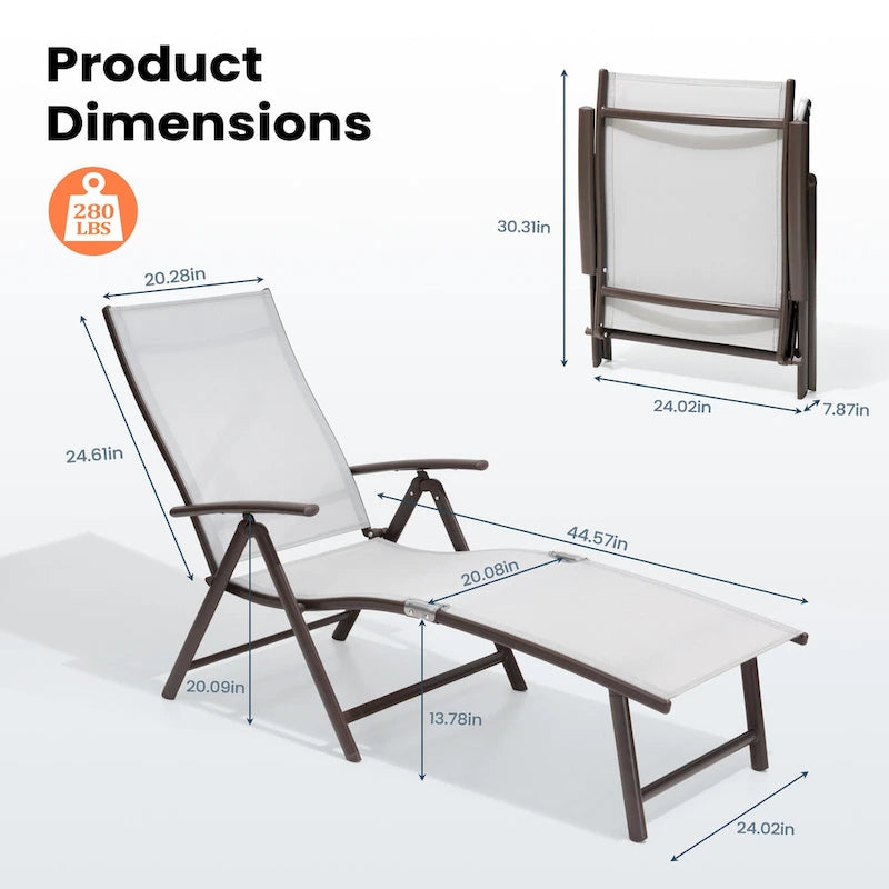 Pellebant 2PCS Adjustable Aluminum Patio Chaise Lounge Chair - N/A