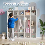 Kids Coat Locker Organizer with 10 Cubbies & Hooks, 5-Section Storage Unit for Classroom, Nursery, Entryway or Playroom, Natural Oak