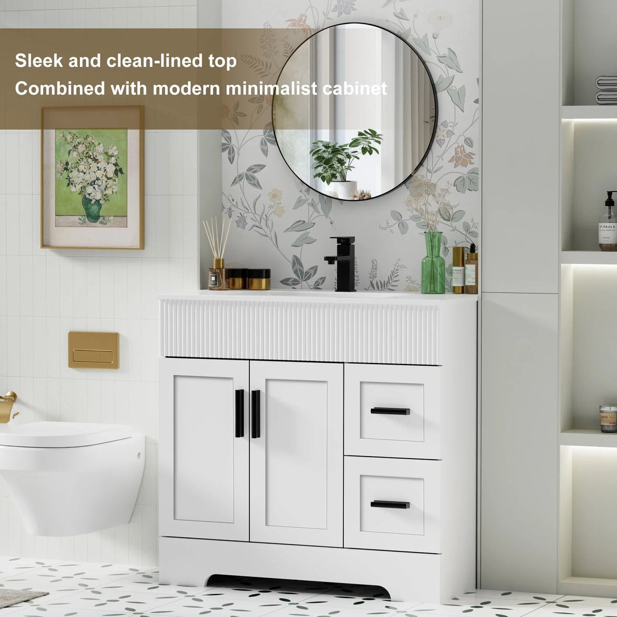 Wavy Line 30/36/48 Bathroom Vanity Set with Sink & Faucet