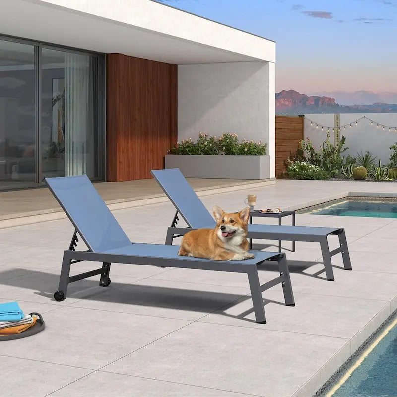 PURPLE LEAF Patio Chaise Lounge Set for 2 Outdoor Chaise Lounger Chair with Aluminum Frame