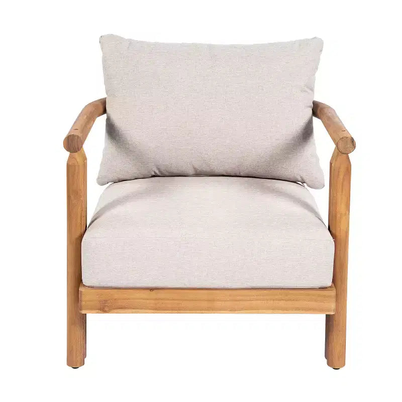 ModernLuxe 3pcs Patio Sofa Set Outdoor Conversation Chat Set Weather-resistant Garden Seating Group with Soft Cushions&Club Chairs, Beige&Teak
