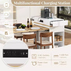 Whisen Extendable Dining Table, Mobile Rolling Island Table with 3 Removable Middle Leaves, Storage Cabinet