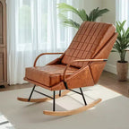 VECELO Upholstered Faux Leather/Teddy Fabric Rocking Chair Modern Lounge Rocker Recliner with Padded Seat, Safe Solid Wood Base White/Brown